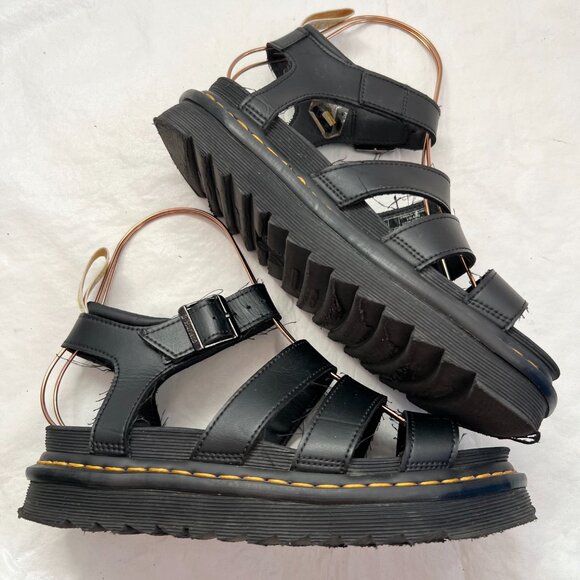 Dr Martens Vegan Blaire sandals US womens 8 black faux leather buckle chunky doc - Picture 7 of 11